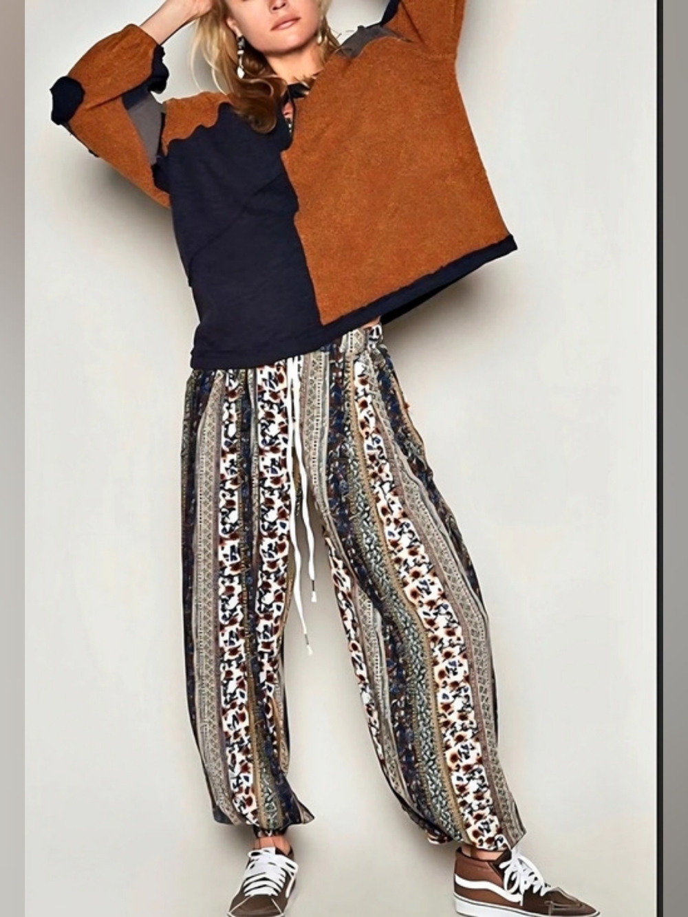 POL Floral Jogger Pants in Brown & Blue NWT